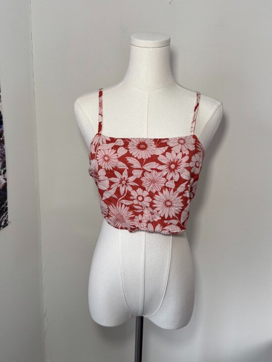 American Eagle Outfitters Tops - American Eagle Orange and White Floral Cropped Casual Tank Top Shirt